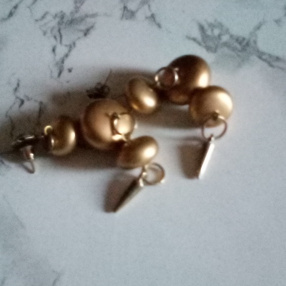 Artisan Mixed Metal White Gold Mid-Century Modern Dangle Drop Earrings - Picture 5 of 7